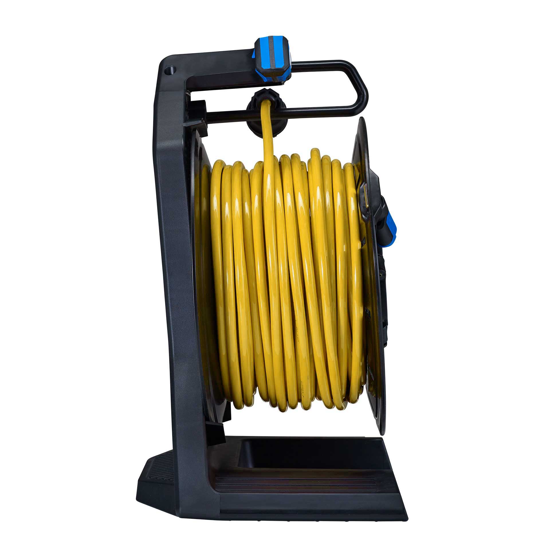 HEDI Kabeltrommel schwarz 40m H07BQ-F 3G1,5 gelb Seite