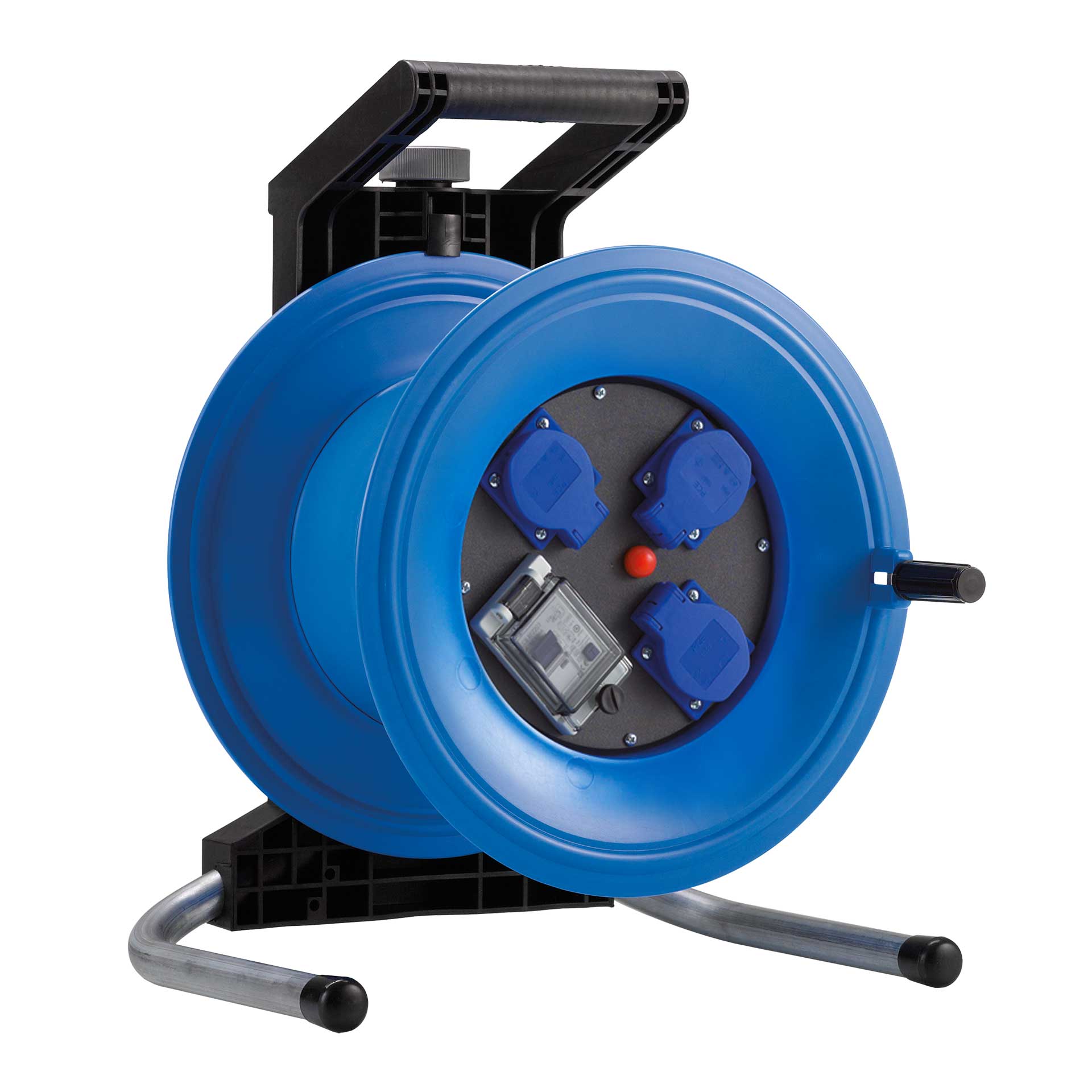 HEDI Kunststoff-Kabeltrommel Leertrommel Professional Plus 3 Schutzkontak-Steckdosen FI-Schutz