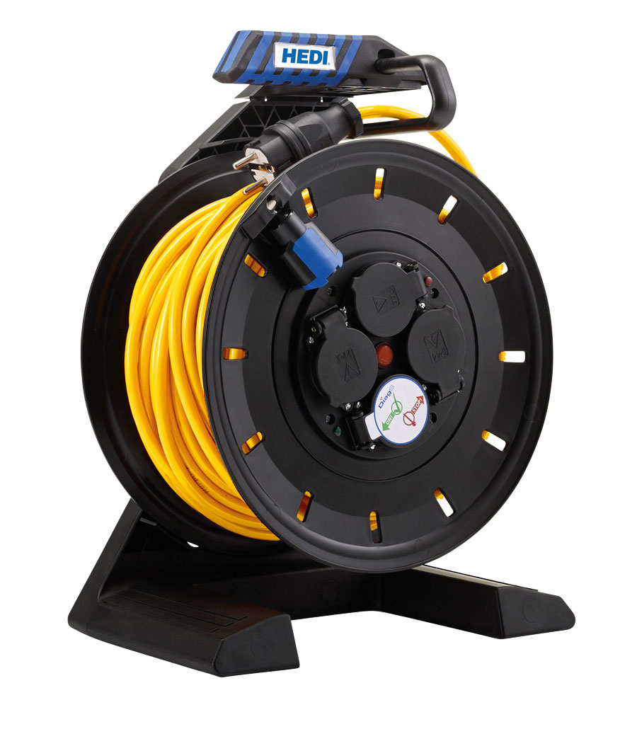 HEDI Kabeltrommel schwarz 40m H07BQ-F 3G1,5 gelb